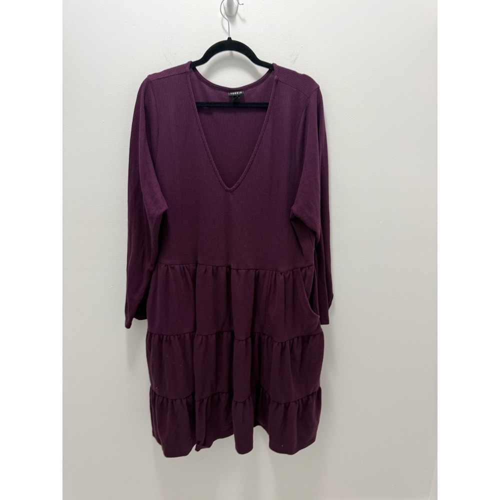 Torrid Purple Waffle Knit Tiered Mini Dress Long Sleeve V-Neck Pockets Size 3 - Picture 2 of 8